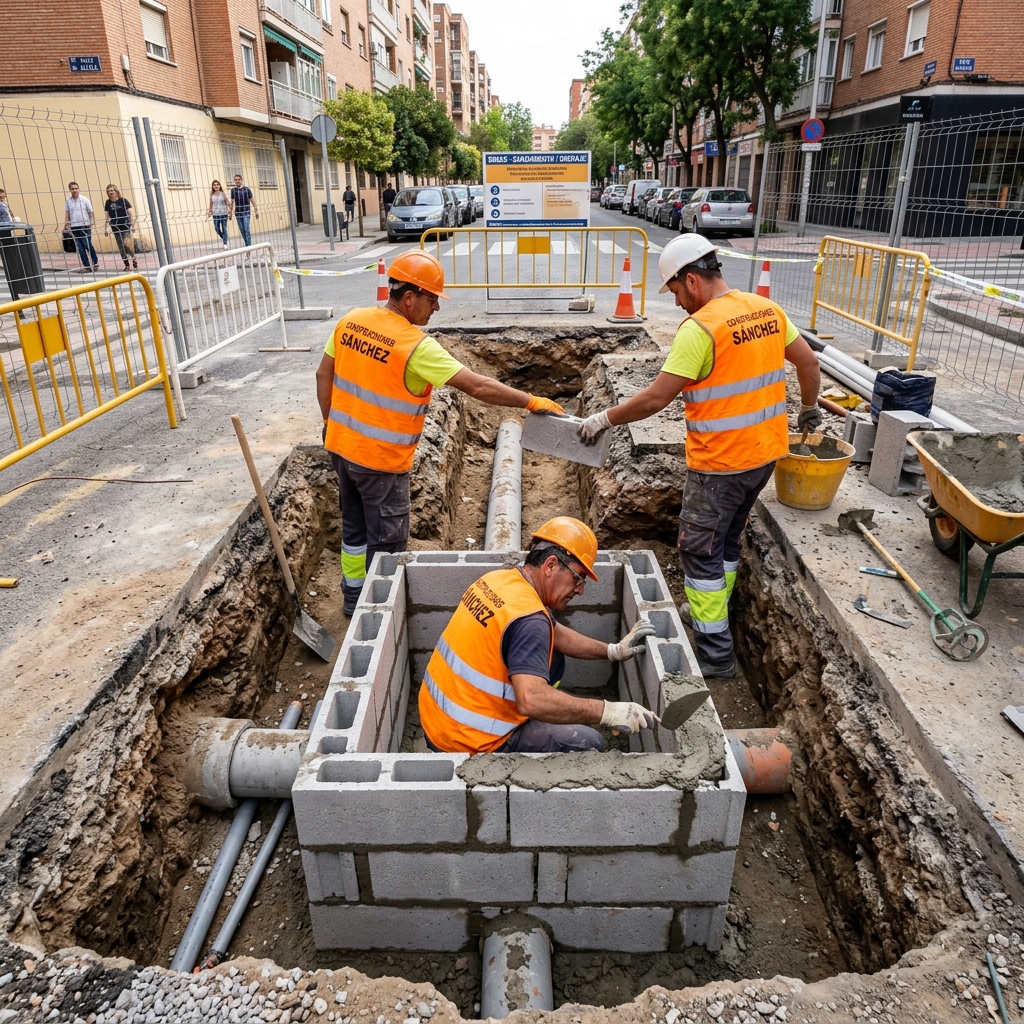 Construcción de arqueta de registro en obra de pocería — saneamiento urbano Las Palmas de Gran Canaria